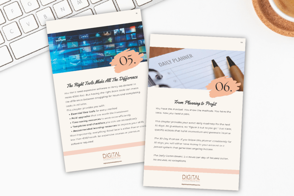 Tools and resources - everything needed to implement money making methods. Daily action planner - organize your money making activities